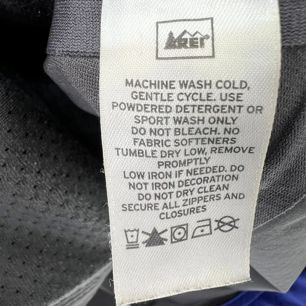 REI Windbreaker Rain Jacket Womens M Blue Hood Elements‎ Stretch Tribal Journey